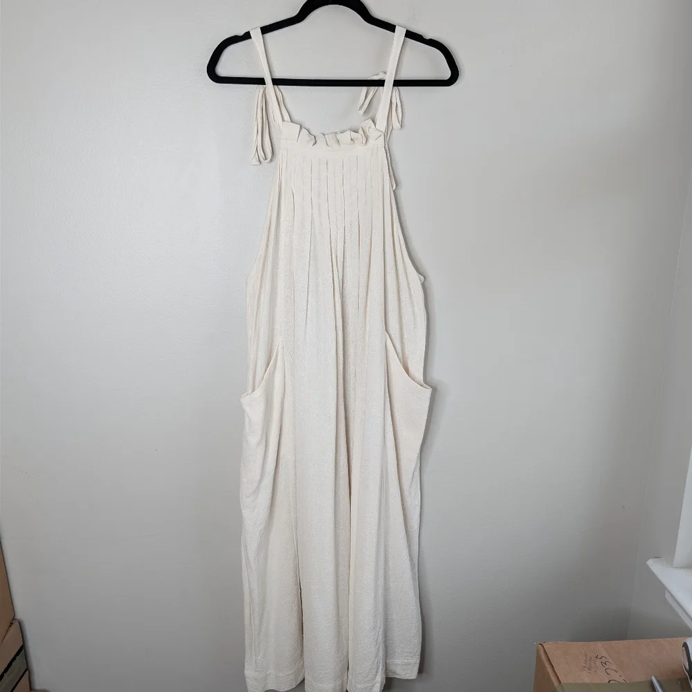 Free People Cream Wide-Leg Jumpsuit with Tie Straps